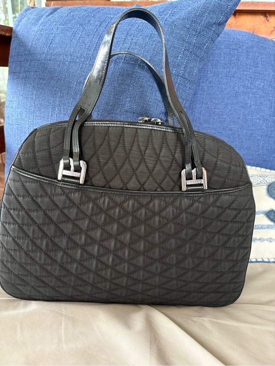 Bally Handbags - VINTAGE BALLY Black Quilted Nylon Satchel Top Handle Shoulder Bag Leather Trim